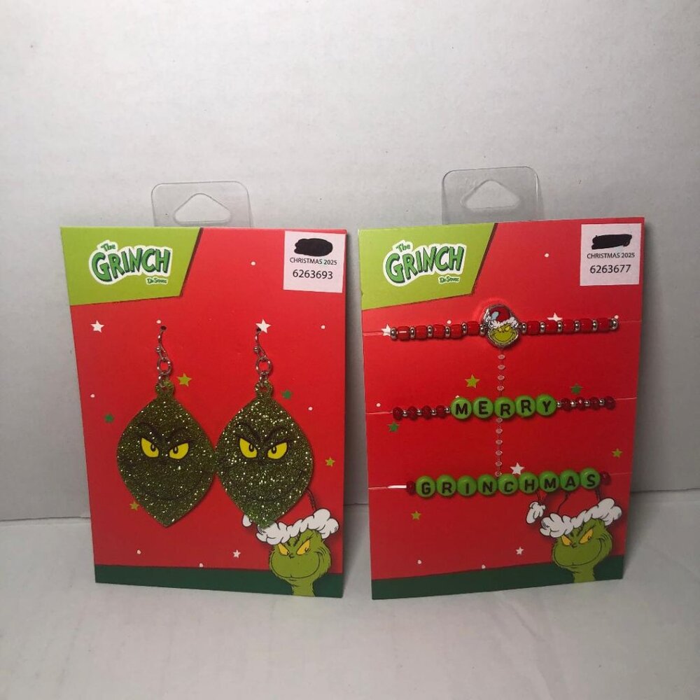 The Grinch Necklace & Stretch Bracelets Christmas Jewelry Set Merry Grinchmas